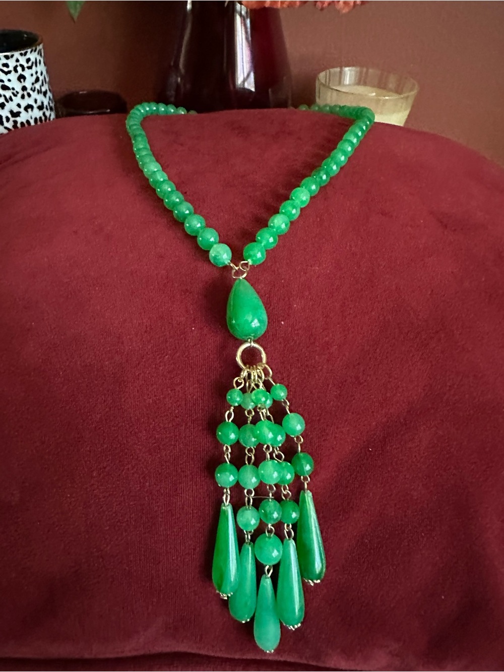 Vintage Light Weight Green Beaded Tassel Necklace - Unknown Brand